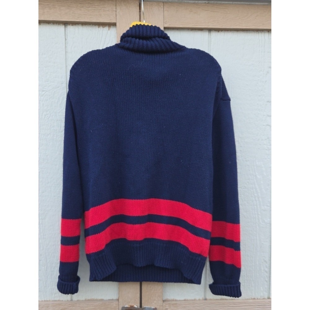 Polo Ralph Lauren Double Stripe Cotton Chunky Preppy Americana Turtleneck M Navy - Picture 8 of 8